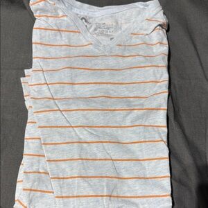GAP Light Gray and Orange Striped Tee